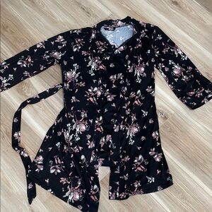 BCBGMaxAzria Black Pajama Set with Pink Floral Pattern